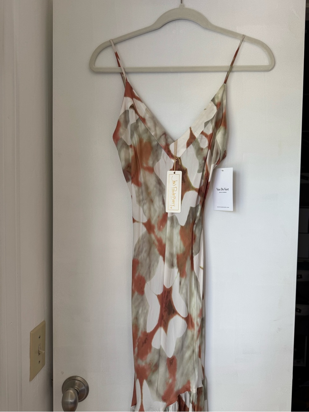 Silky Watercolor Slip Dress in Rust & Sage - Picture 3 of 7